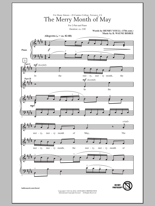 B. Wayne Bisbee The Merry Month Of May sheet music notes and chords arranged for 2-Part Choir