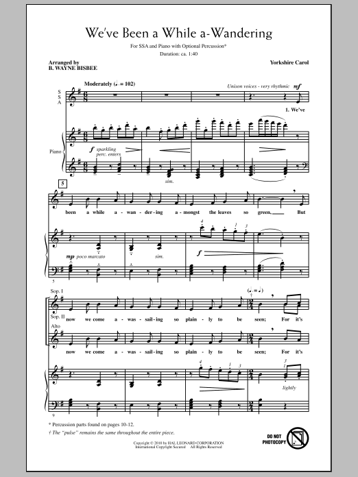 B. Wayne Bisbee We've Been A While A-Wandering sheet music notes and chords arranged for SSA Choir
