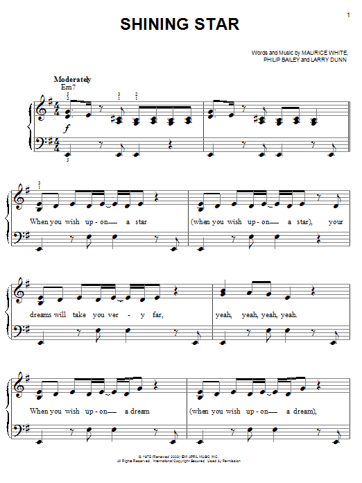 B5 Shining Star sheet music notes and chords arranged for Easy Piano
