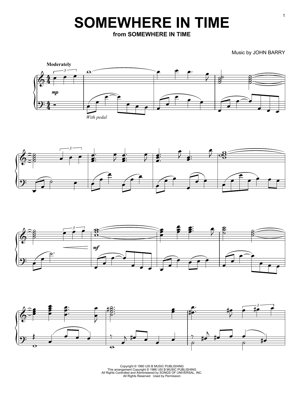 B.A. Robertson Somewhere In Time sheet music notes and chords arranged for Piano Solo