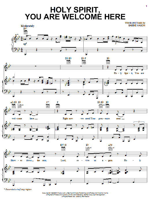 Babbie Mason Holy Spirit, You Are Welcome Here sheet music notes and chords arranged for Piano, Vocal & Guitar Chords (Right-Hand Melody)