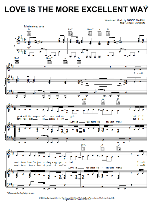Babbie Mason Love Is The More Excellent Way sheet music notes and chords arranged for Piano, Vocal & Guitar Chords (Right-Hand Melody)