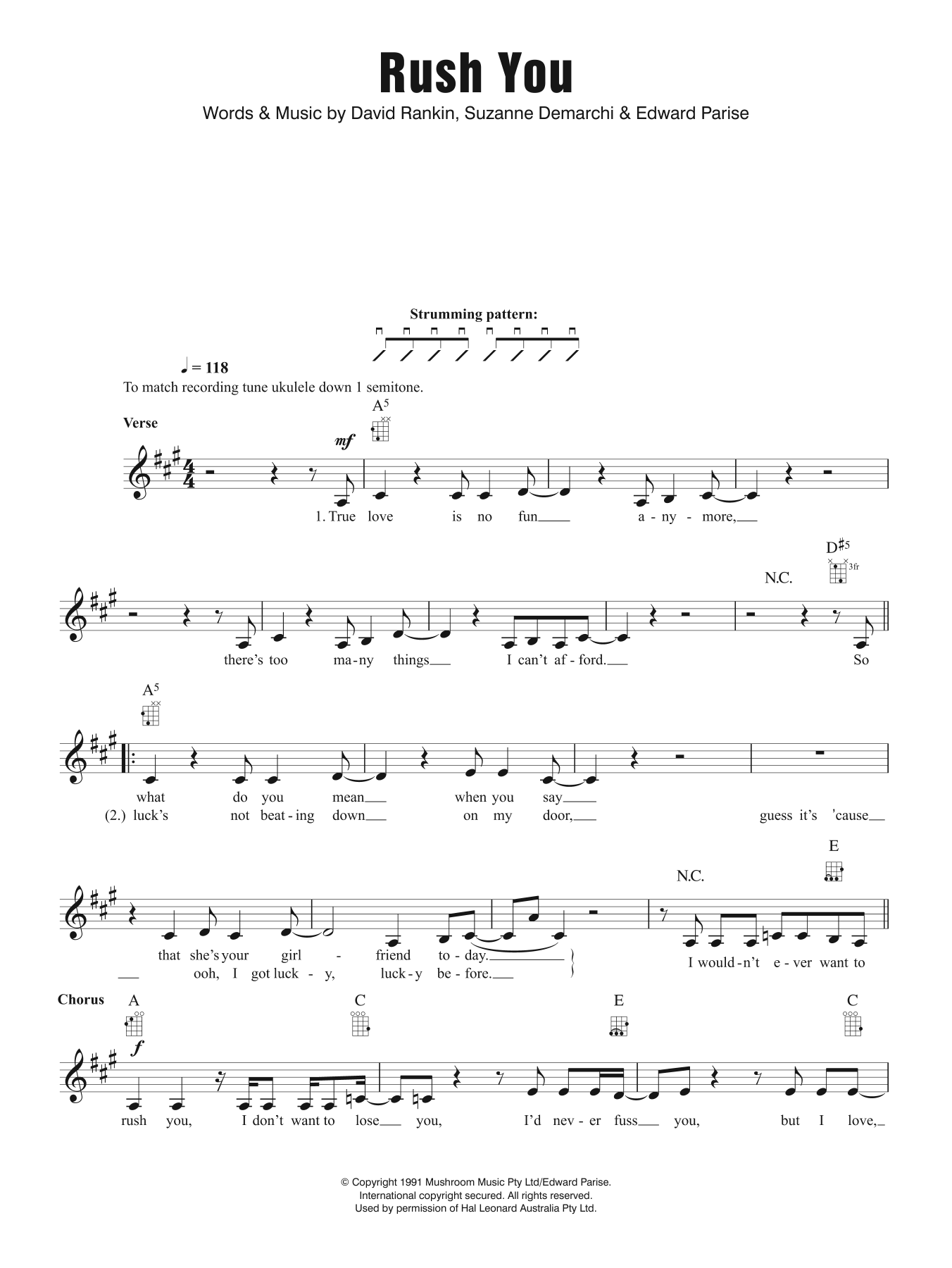 Baby Animals Rush You sheet music notes and chords arranged for Ukulele