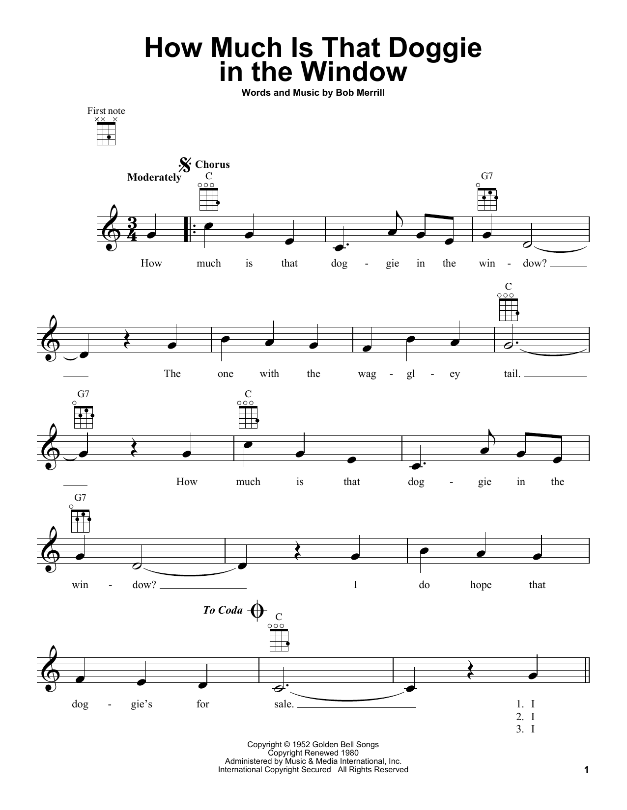 Baby Jane & The Rockabyes How Much Is That Doggie In The Window sheet music notes and chords arranged for Ukulele