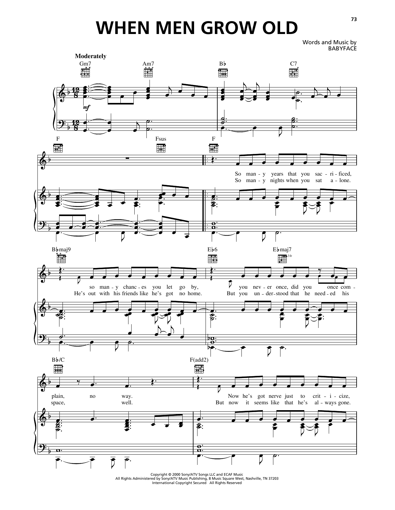Babyface When Men Grow Old sheet music notes and chords arranged for Piano, Vocal & Guitar Chords (Right-Hand Melody)