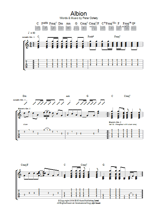 Babyshambles Albion sheet music notes and chords arranged for Guitar Tab