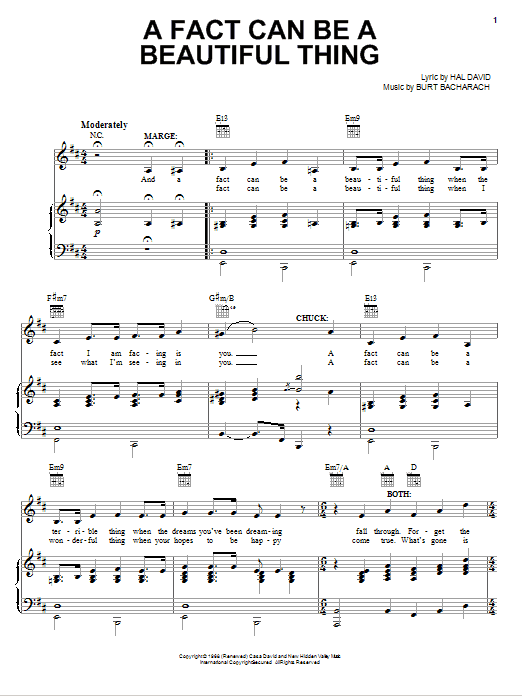 Bacharach & David A Fact Can Be A Beautiful Thing sheet music notes and chords arranged for Piano, Vocal & Guitar Chords (Right-Hand Melody)