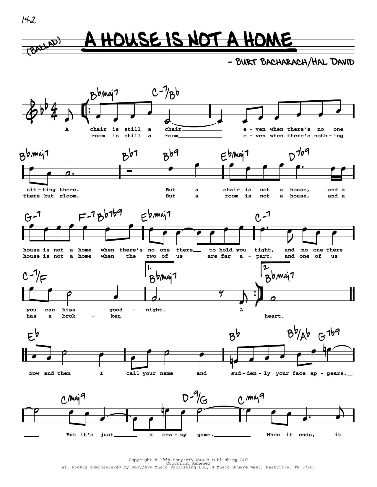 Bacharach & David A House Is Not A Home (High Voice) sheet music notes and chords arranged for Real Book – Melody, Lyrics & Chords