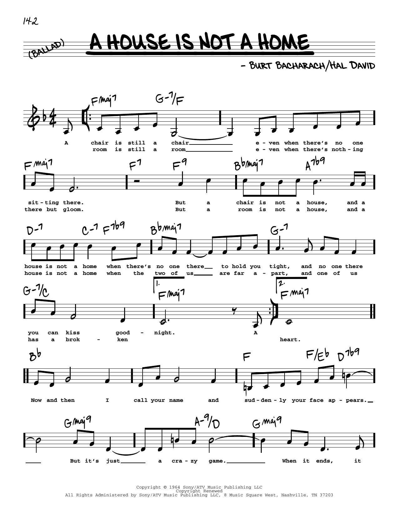 Bacharach & David A House Is Not A Home (Low Voice) sheet music notes and chords arranged for Real Book – Melody, Lyrics & Chords