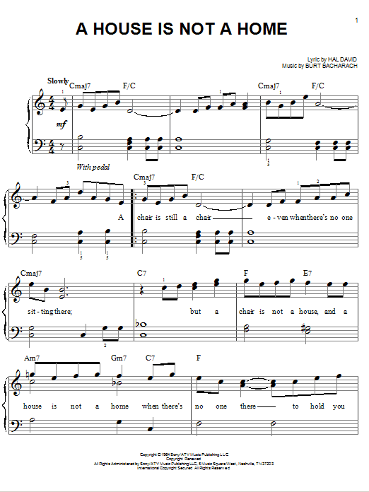 Bacharach & David A House Is Not A Home sheet music notes and chords arranged for Easy Piano