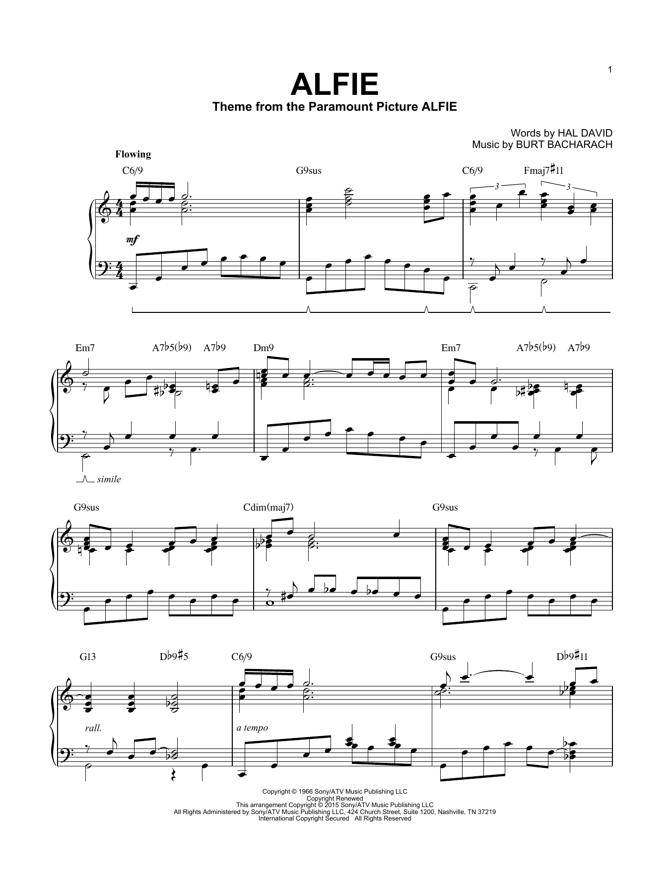 Bacharach & David Alfie [Jazz version] (arr. Brent Edstrom) sheet music notes and chords arranged for Piano & Vocal