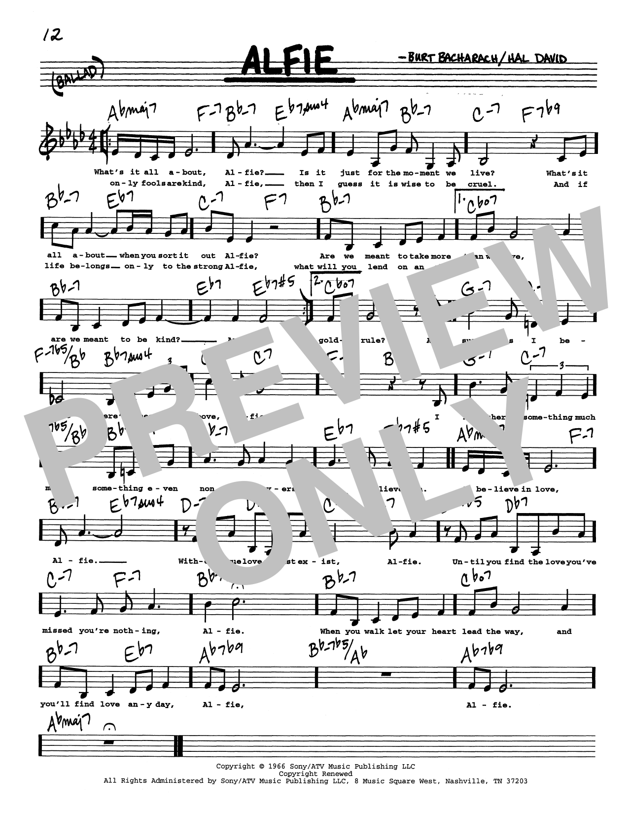 Bacharach & David Alfie (Low Voice) sheet music notes and chords arranged for Real Book – Melody, Lyrics & Chords