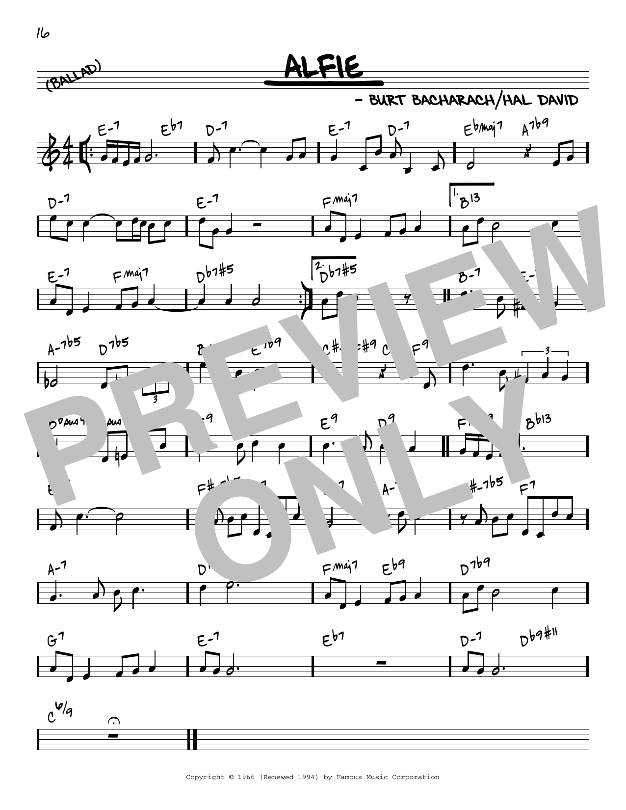 Bacharach & David Alfie [Reharmonized version] (arr. Jack Grassel) sheet music notes and chords arranged for Real Book – Melody & Chords