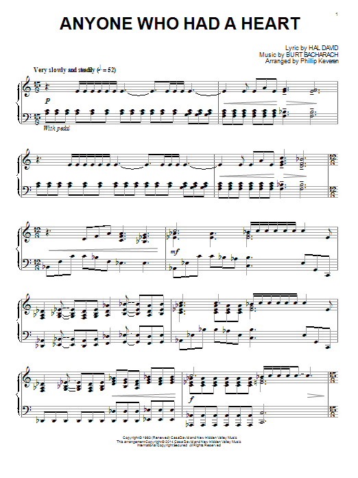 Bacharach & David Anyone Who Had A Heart (arr. Phillip Keveren) sheet music notes and chords arranged for Piano Solo