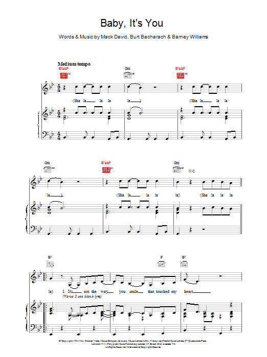 Bacharach & David Baby It's You sheet music notes and chords arranged for Piano, Vocal & Guitar Chords
