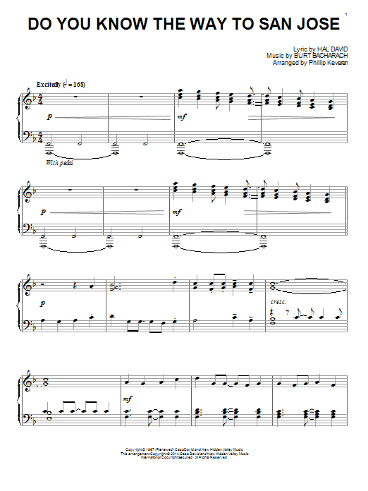 Bacharach & David Do You Know The Way To San Jose (arr. Phillip Keveren) sheet music notes and chords arranged for Piano Solo
