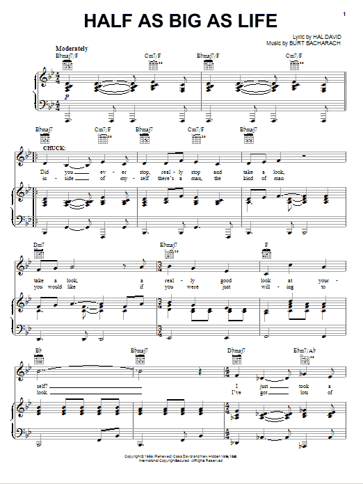 Bacharach & David Half As Big As Life sheet music notes and chords arranged for Piano, Vocal & Guitar Chords (Right-Hand Melody)