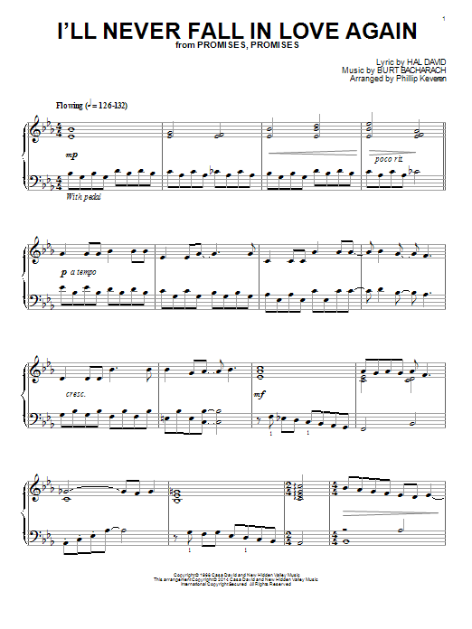 Bacharach & David I'll Never Fall In Love Again (arr. Phillip Keveren) sheet music notes and chords arranged for Piano Solo