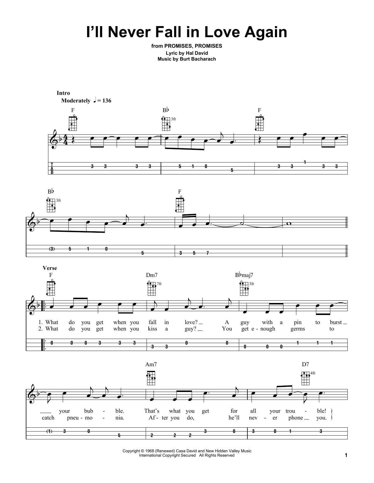 Bacharach & David I'll Never Fall In Love Again (from Promises, Promises)(arr. Bobby Westfall) sheet music notes and chords arranged for Mandolin