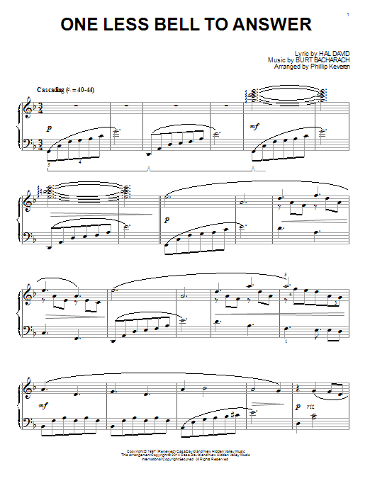 Bacharach & David One Less Bell To Answer (arr. Phillip Keveren) sheet music notes and chords arranged for Piano Solo