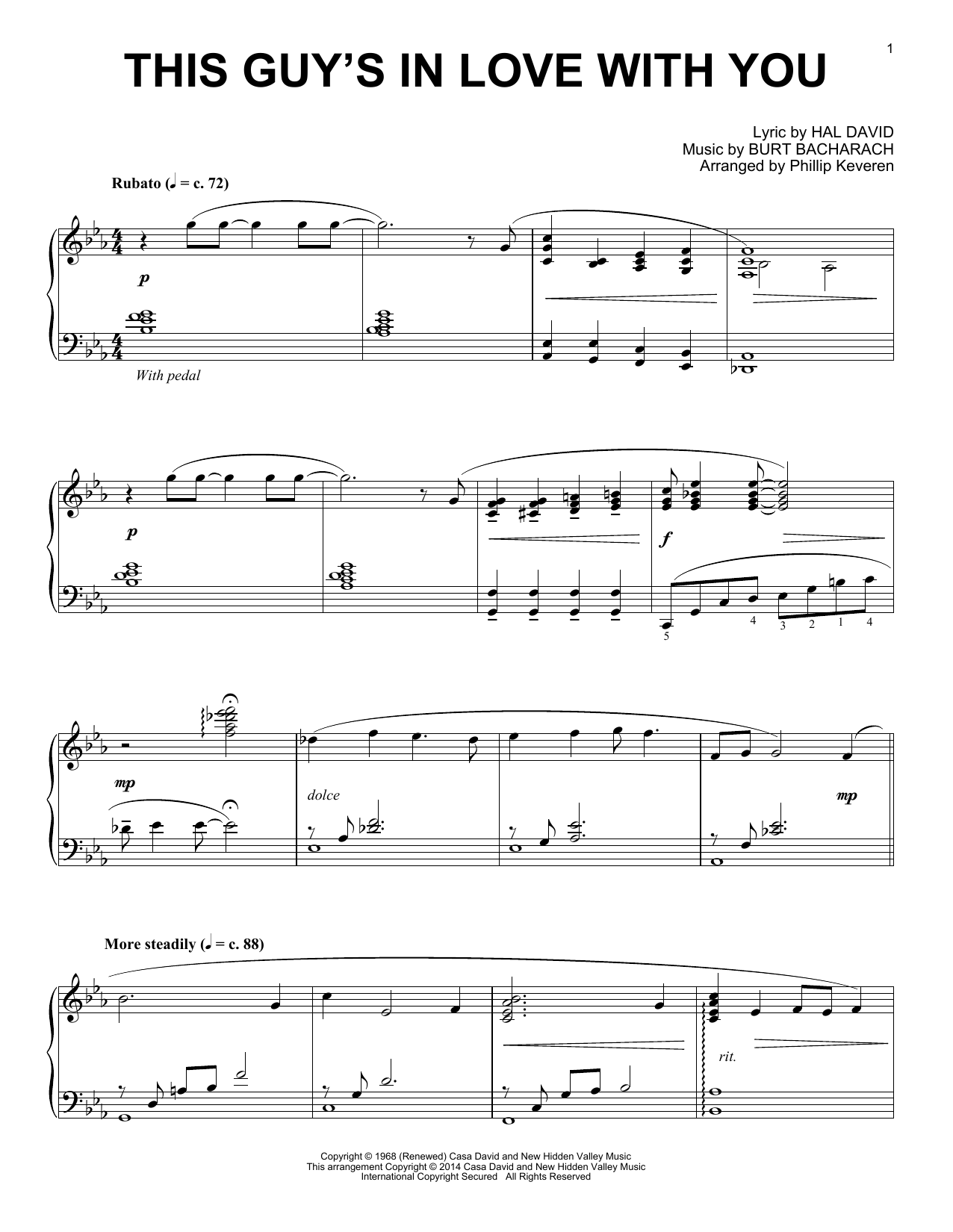 Bacharach & David This Guy's In Love With You (arr. Phillip Keveren) sheet music notes and chords arranged for Piano Solo