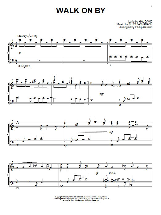 Bacharach & David Walk On By (arr. Phillip Keveren) sheet music notes and chords arranged for Piano Solo