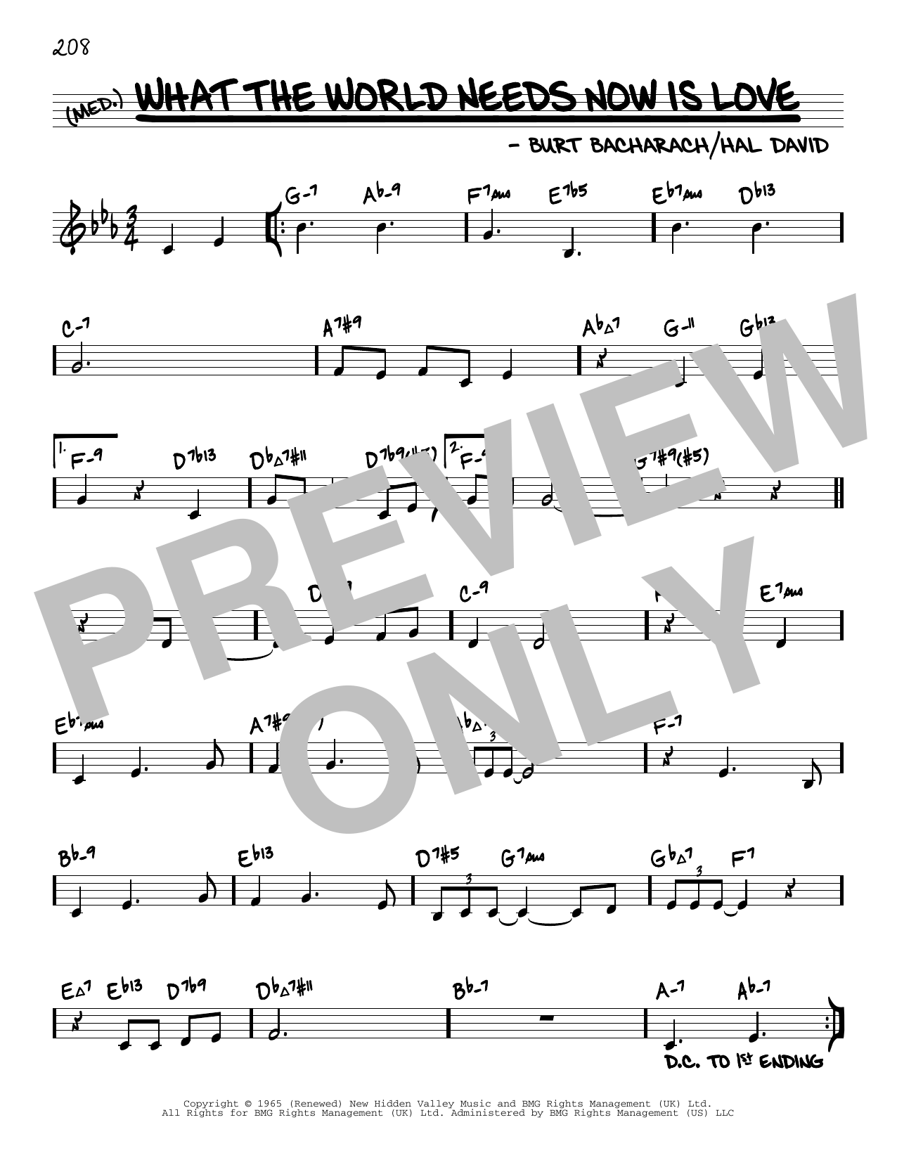 Bacharach & David What The World Needs Now Is Love (arr. David Hazeltine) sheet music notes and chords arranged for Real Book – Enhanced Chords