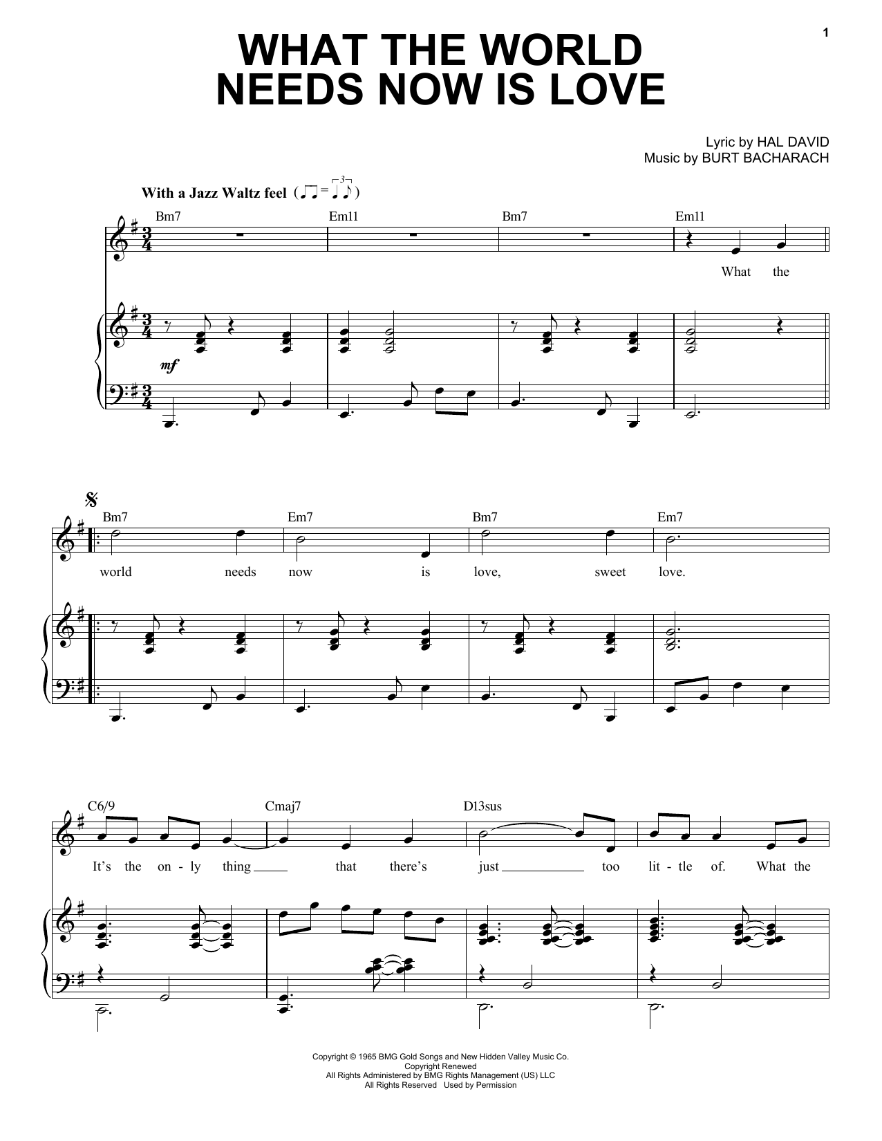 Bacharach & David What The World Needs Now Is Love [Jazz version] (arr. Brent Edstrom) sheet music notes and chords arranged for Piano & Vocal