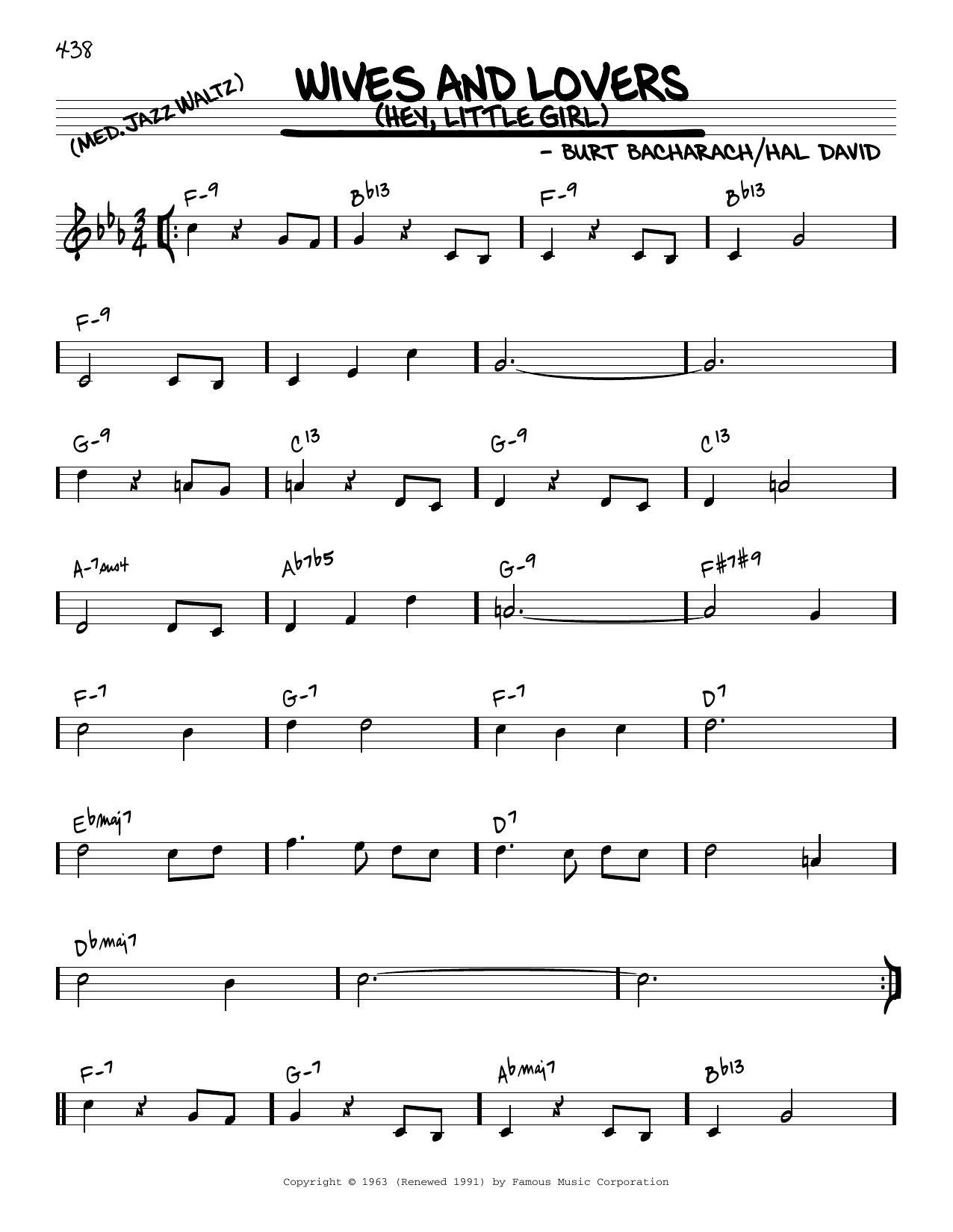 Bacharach & David Wives And Lovers (Hey, Little Girl) [Reharmonized version] (arr. Jack Grassel) sheet music notes and chords arranged for Real Book – Melody & Chords