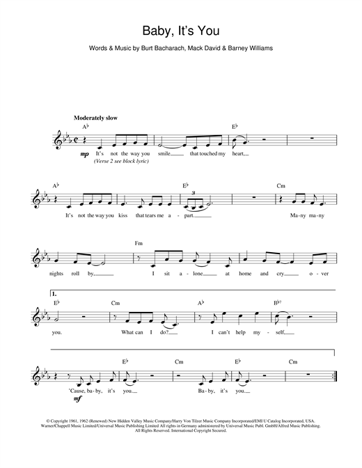 Bacharach & David Baby It's You sheet music notes and chords. Download Printable PDF.