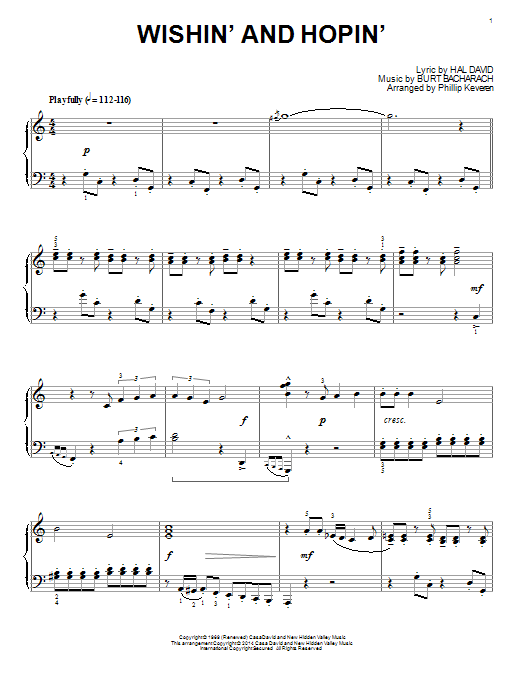 Bacharach & David Wishin' And Hopin' (arr. Phillip Keveren) sheet music notes and chords arranged for Piano Solo