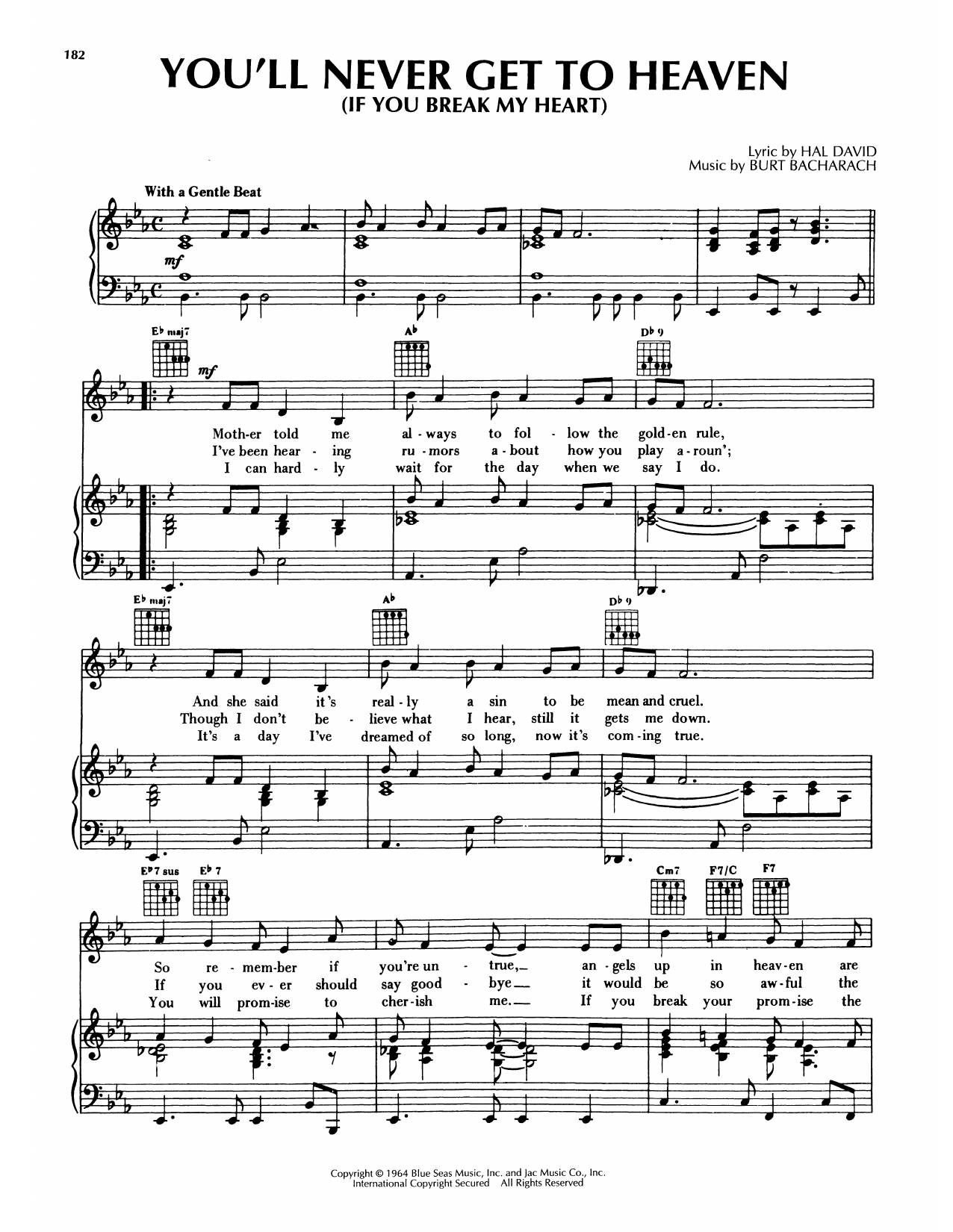 Bacharach & David You'll Never Get To Heaven (If You Break My Heart) sheet music notes and chords arranged for Piano, Vocal & Guitar Chords (Right-Hand Melody)