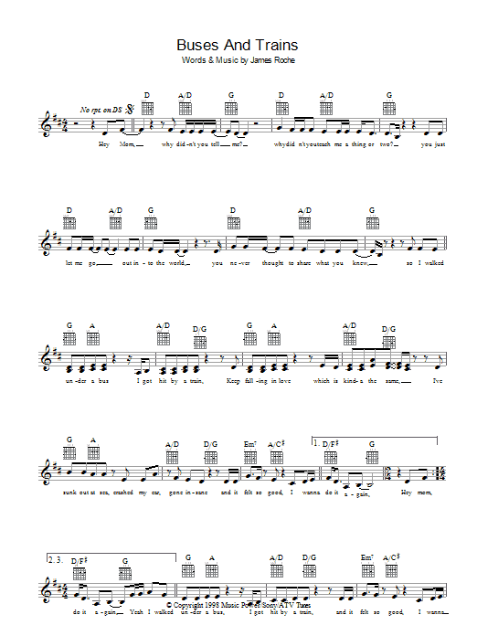 Bachelor Girl Buses And Trains sheet music notes and chords arranged for Lead Sheet / Fake Book