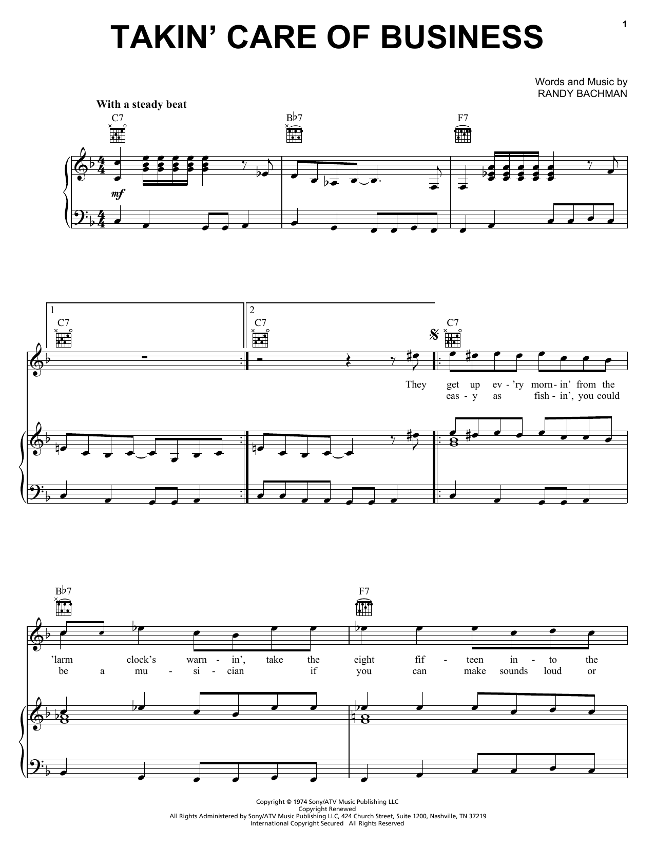 Bachman-Turner Overdrive Takin' Care Of Business sheet music notes and chords arranged for Drum Chart
