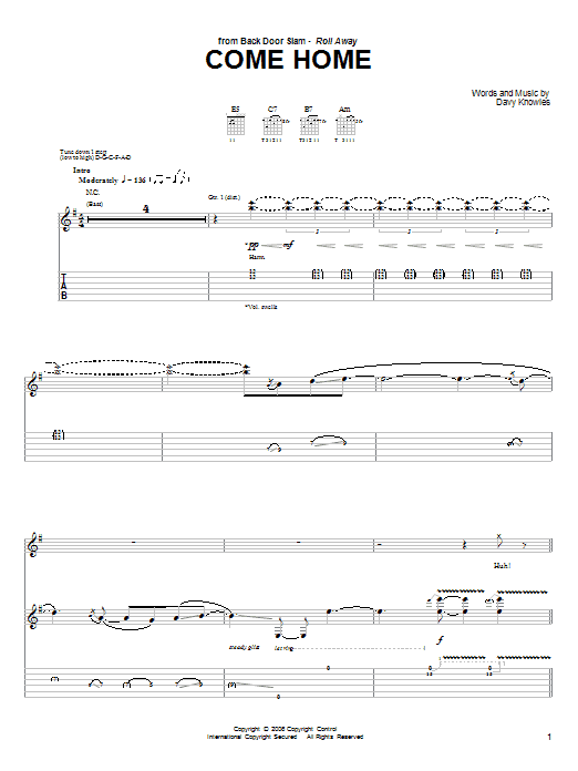 Back Door Slam Come Home sheet music notes and chords arranged for Guitar Tab