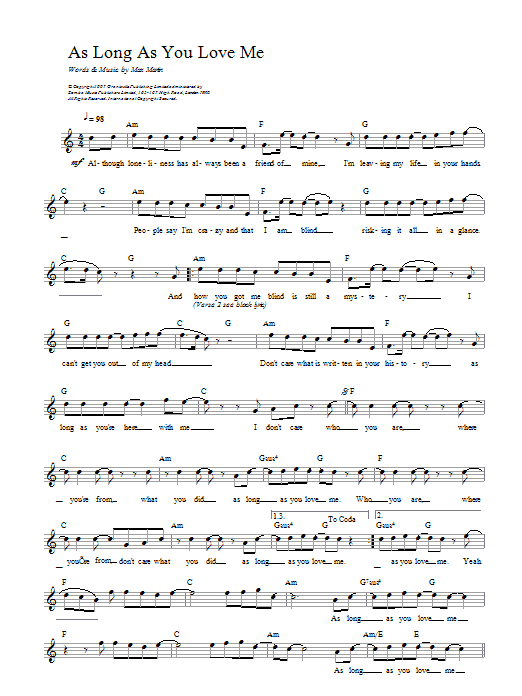 Backstreet Boys As Long As You Love Me sheet music notes and chords arranged for Easy Piano