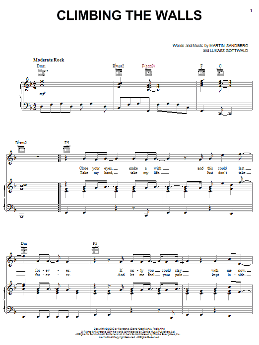 Backstreet Boys Climbing The Walls sheet music notes and chords arranged for Piano, Vocal & Guitar Chords (Right-Hand Melody)