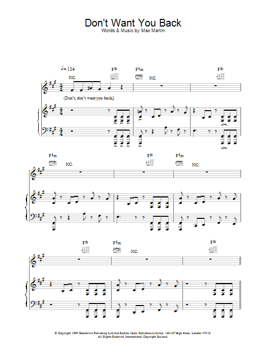 Backstreet Boys Don't Want You Back sheet music notes and chords arranged for Piano, Vocal & Guitar Chords