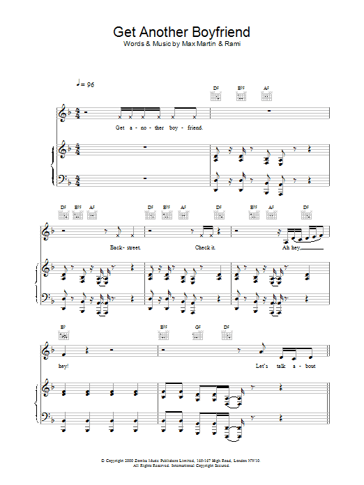 Backstreet Boys Get Another Boyfriend sheet music notes and chords arranged for Piano, Vocal & Guitar Chords