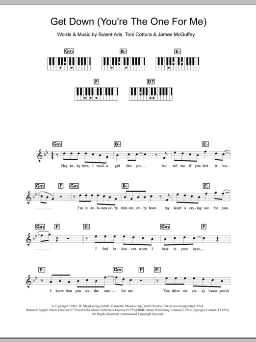 Backstreet Boys Get Down (You're The One For Me) sheet music notes and chords arranged for Piano, Vocal & Guitar Chords