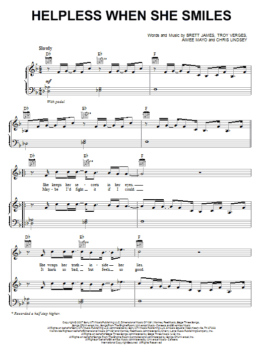 Backstreet Boys Helpless When She Smiles sheet music notes and chords arranged for Piano, Vocal & Guitar Chords (Right-Hand Melody)