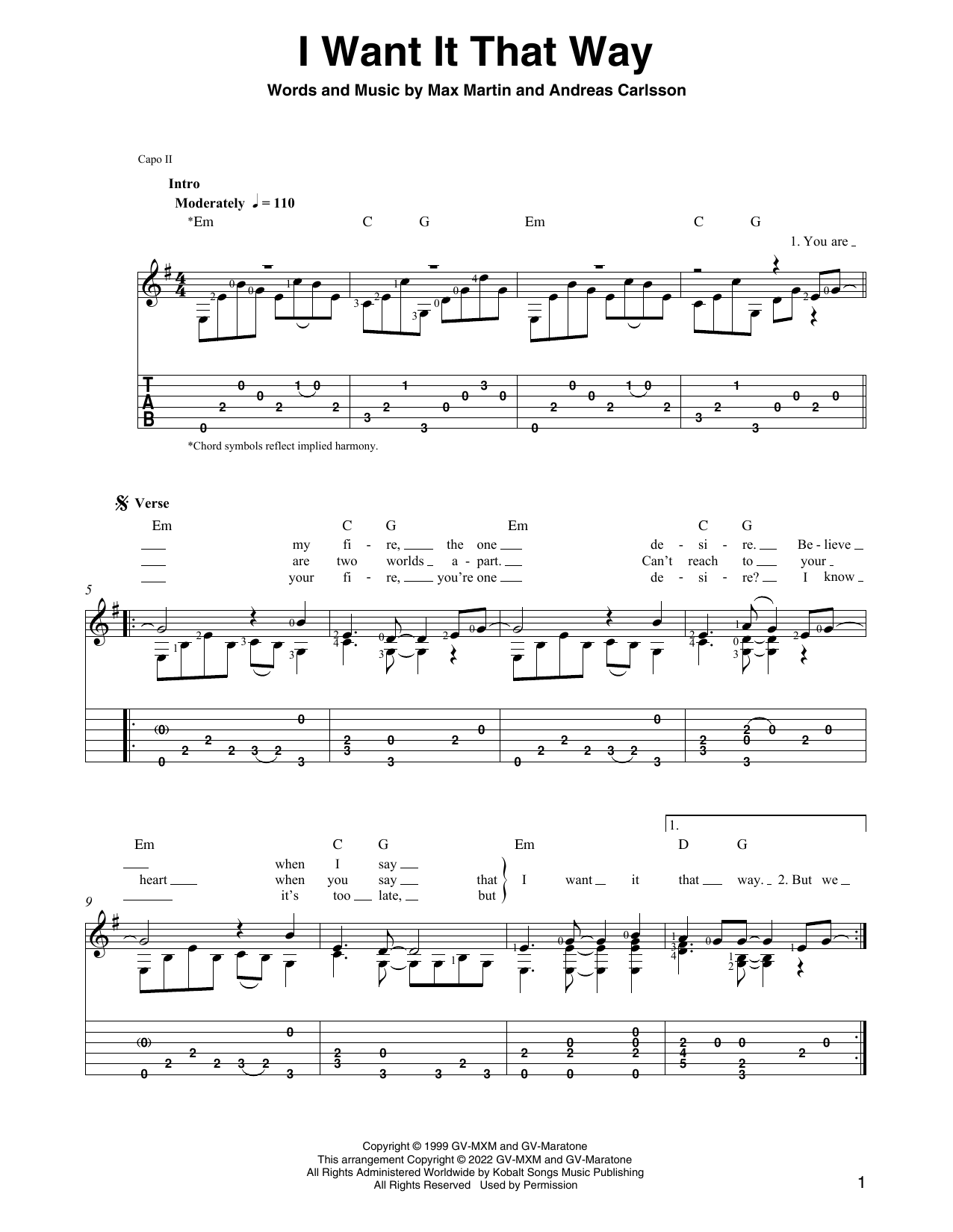 Backstreet Boys I Want It That Way (arr. Ben Pila) sheet music notes and chords arranged for Solo Guitar