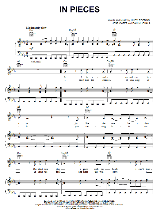 Backstreet Boys In Pieces sheet music notes and chords arranged for Piano, Vocal & Guitar Chords (Right-Hand Melody)