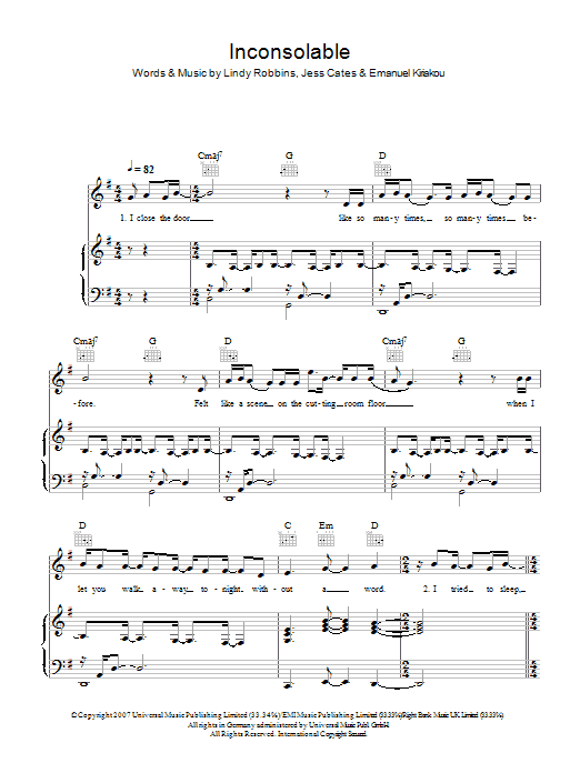 Backstreet Boys Inconsolable sheet music notes and chords arranged for Piano, Vocal & Guitar Chords (Right-Hand Melody)