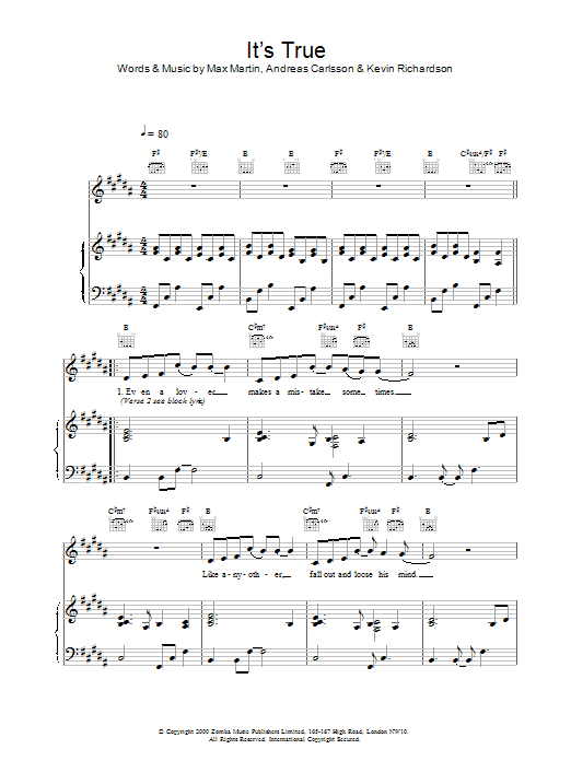 Backstreet Boys It's True sheet music notes and chords arranged for Piano, Vocal & Guitar Chords
