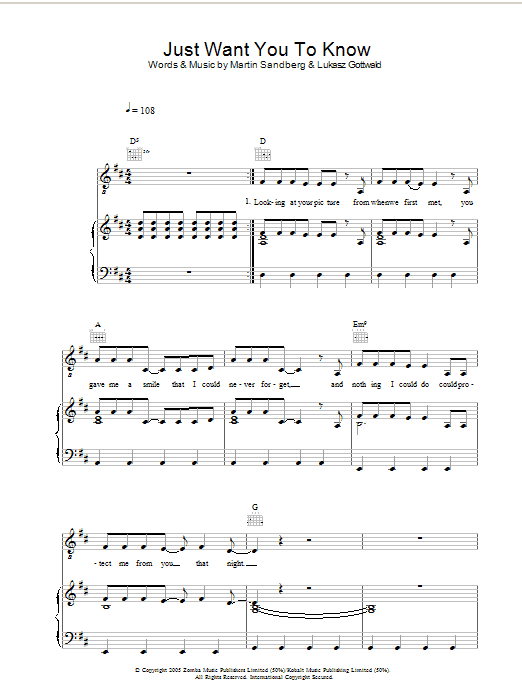 Backstreet Boys Just Want You To Know sheet music notes and chords arranged for Piano, Vocal & Guitar Chords (Right-Hand Melody)