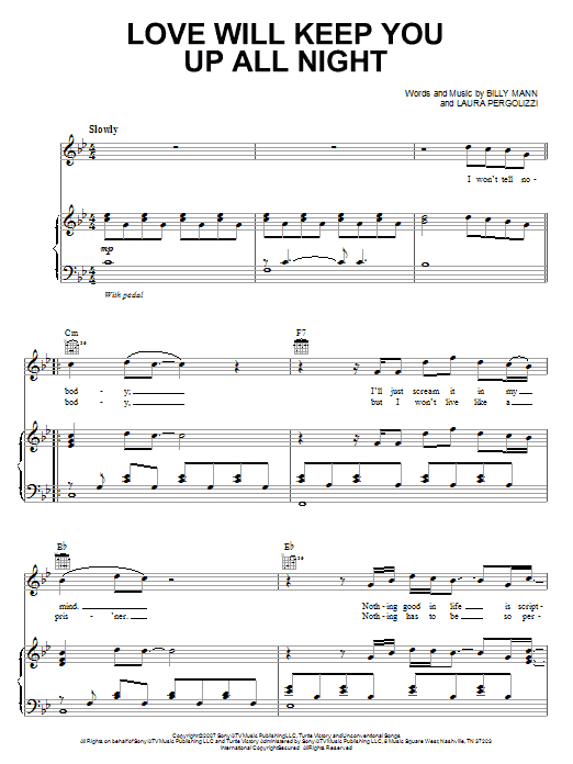 Backstreet Boys Love Will Keep You Up All Night sheet music notes and chords arranged for Piano, Vocal & Guitar Chords (Right-Hand Melody)
