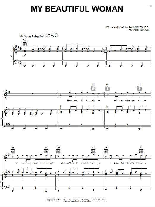 Backstreet Boys My Beautiful Woman sheet music notes and chords arranged for Piano, Vocal & Guitar Chords (Right-Hand Melody)