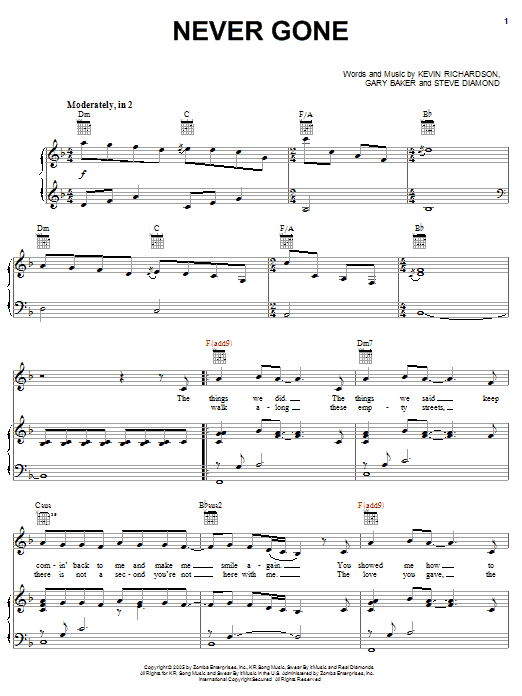 Backstreet Boys Never Gone sheet music notes and chords arranged for Piano, Vocal & Guitar Chords (Right-Hand Melody)