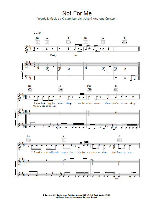 Backstreet Boys Not For Me sheet music notes and chords arranged for Piano, Vocal & Guitar Chords